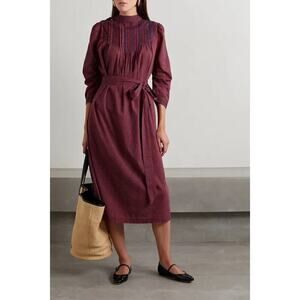 Doen Ranger Belted Checked Cotton-Voile Midi Dress Women’s Small Red Prairie